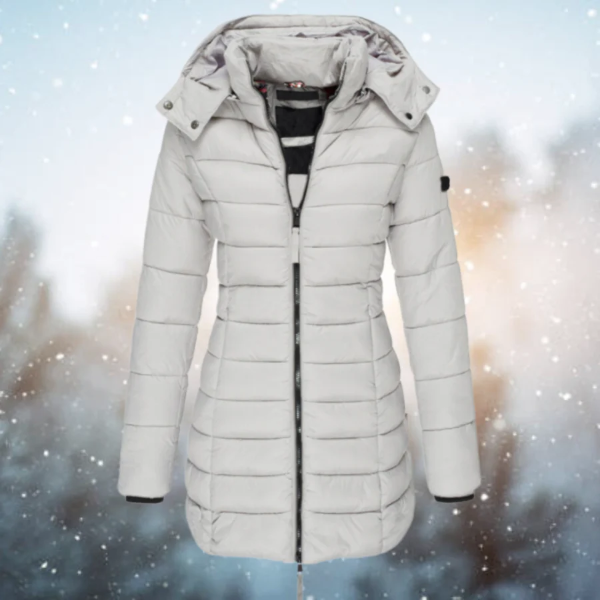 Women’s Puffer Jacket – Slim Fit – Long Length – Quilted Insulation – Detachable Hood