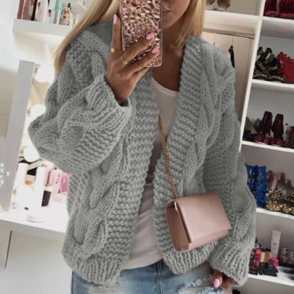 Women’s Cardigan – Wool Blend – Chunky Cable Knit – Oversized Fit – Open Front