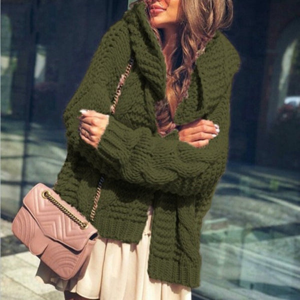 Women’s Cardigan – Wool Blend – Chunky Cable Knit – Oversized Fit – Open Front