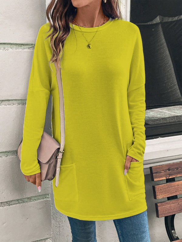 Women’s Tunic Top – Cotton Blend – Loose Fit – Long Sleeve – Round Neck – Pockets