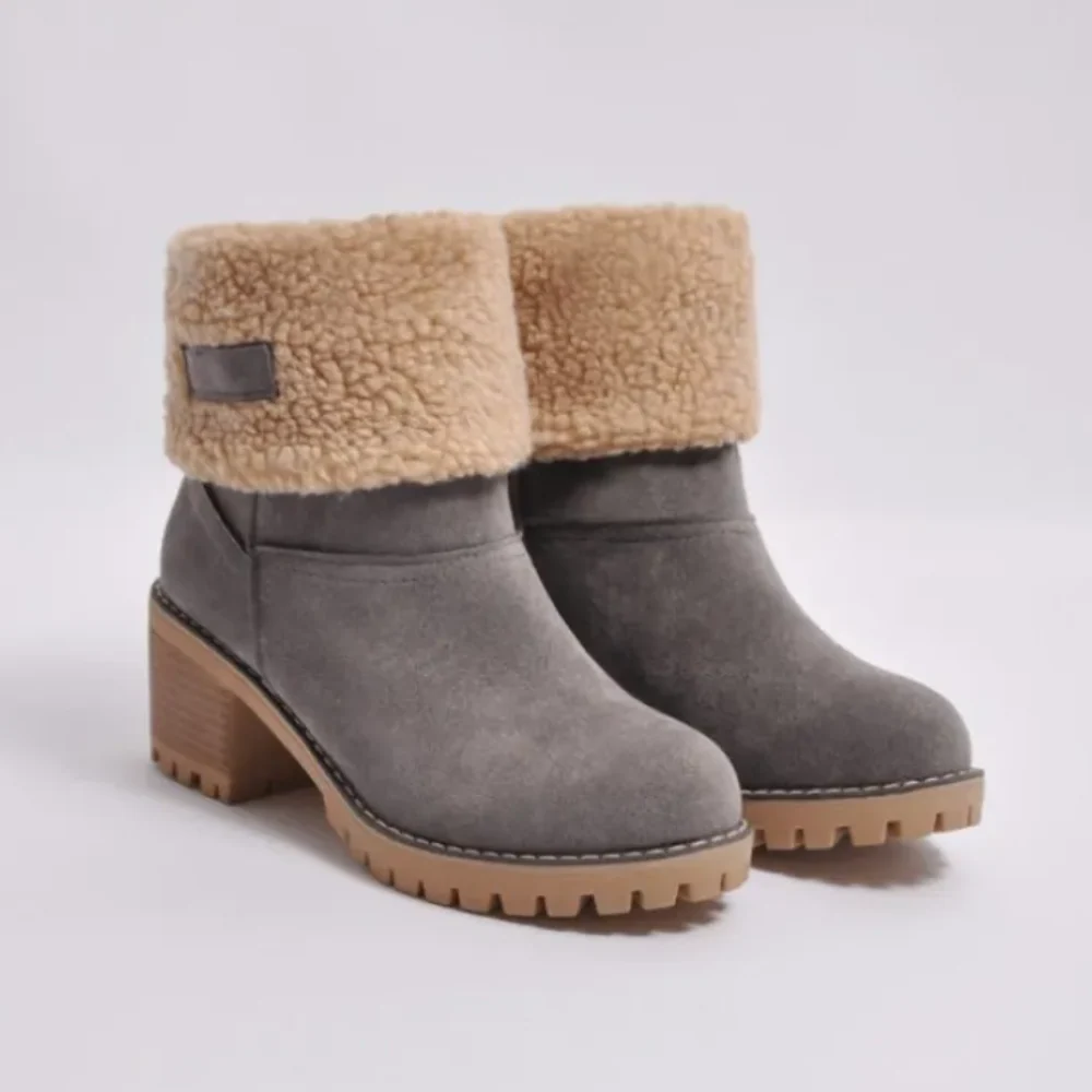 Women’s Ankle Boots – Shearling Lined – Fold-Over Cuff – Chunky Heel Rugged Sole
