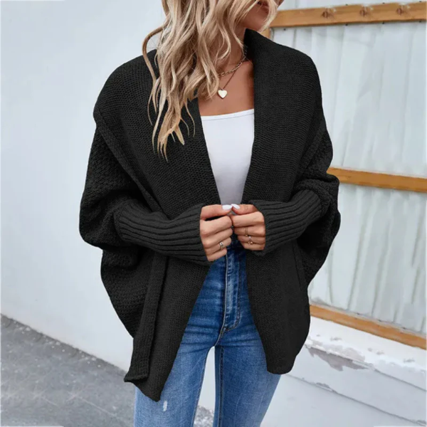 Women’s Knit Cardigan – Oversized Fit – Open Front – Ribbed Cuffs – Wool Blend