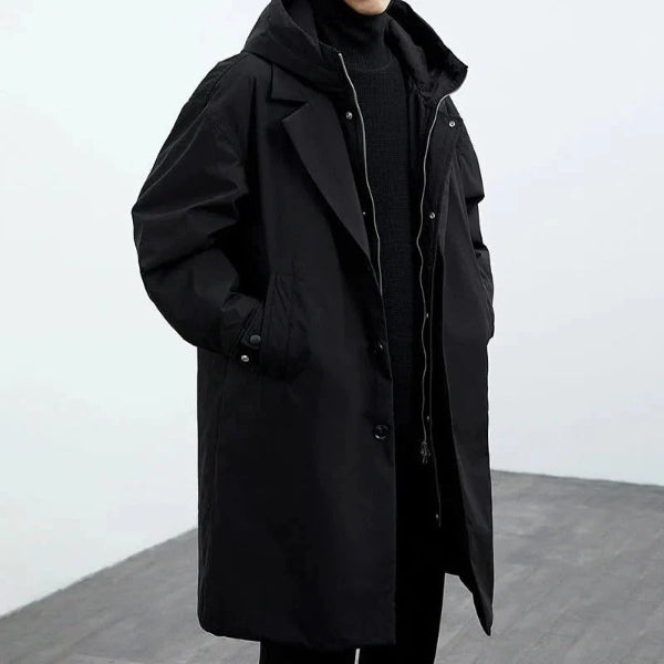 Men’s Trench Coat – Waterproof Oversized Fit – Hooded – Button Closure – Full Length