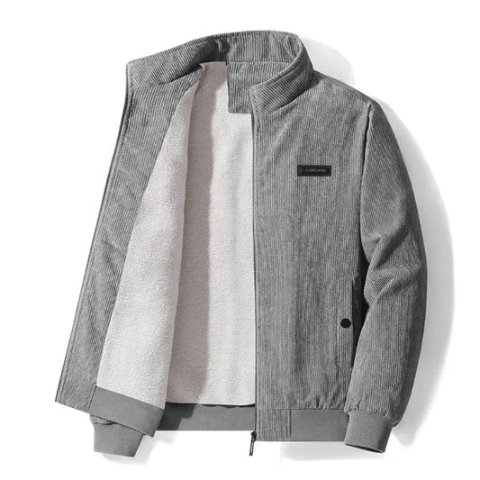 Men’s Jacket – Corduroy Texture – Fleece Lined – Casual Fit – Zip Closure – Stand Collar