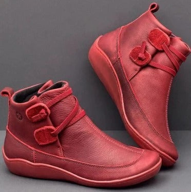 Women’s Ankle Boots – Faux Leather – Fleece Lined – Hook-and-Loop Closure – Platform Sole