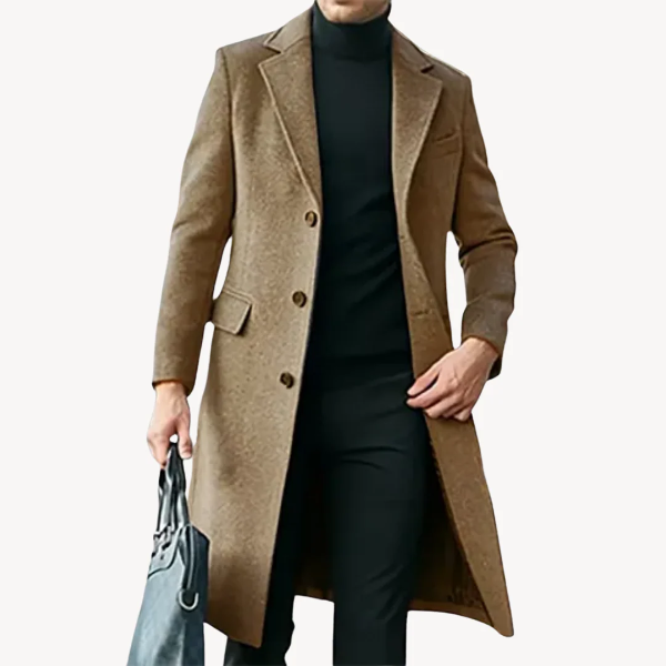 Men’s Overcoat – Tailored Fit – Wool Blend – Full Length – Classic Lapel – Formal Wear