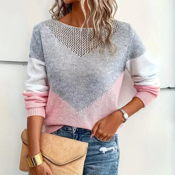 Women’s Sweater – Relaxed Fit – Knitted – V-Panel Detail – Long Sleeve