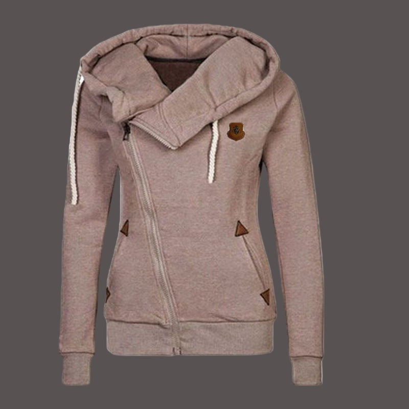 Women’s Hoodie Jacket – Relaxed Fit – Asymmetrical Zip – Drawstrings – Soft Cotton Feel