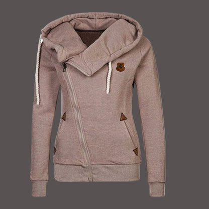 Women’s Hoodie Jacket – Relaxed Fit – Asymmetrical Zip – Drawstrings – Soft Cotton Feel