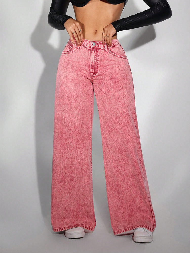 Women’s Jeans – High Waist – Relaxed Fit – Wide Leg – Full Length Casual Denim