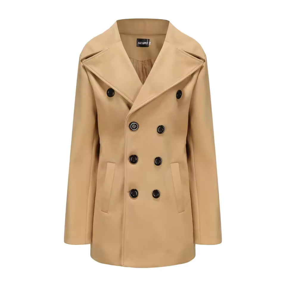 Men’s Peacoat – Wool Blend – Structured Fit – Double-Breasted Mid-Length Formal Coat