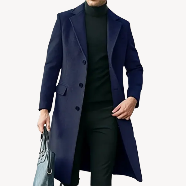 Men’s Overcoat – Tailored Fit – Wool Blend – Full Length – Classic Lapel – Formal Wear