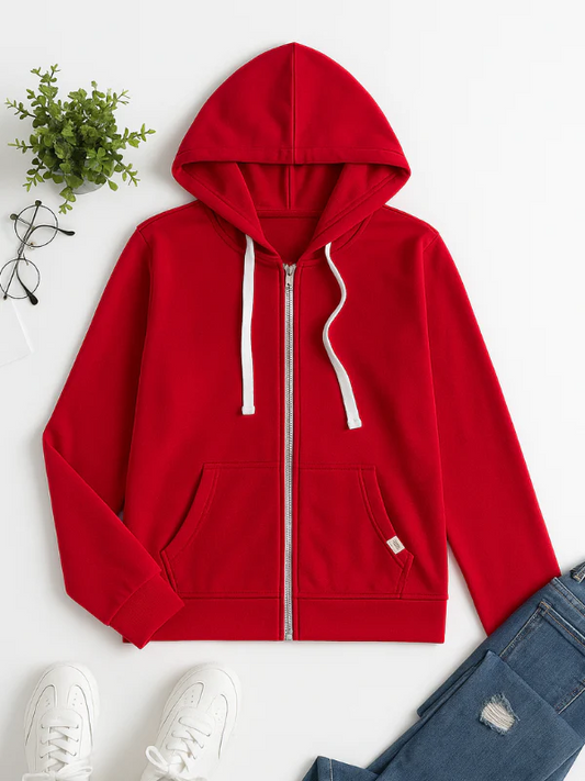 Women’s Zip-Up Hoodie – Cotton – Regular Fit – Drawstring Hood – Kangaroo Pocket