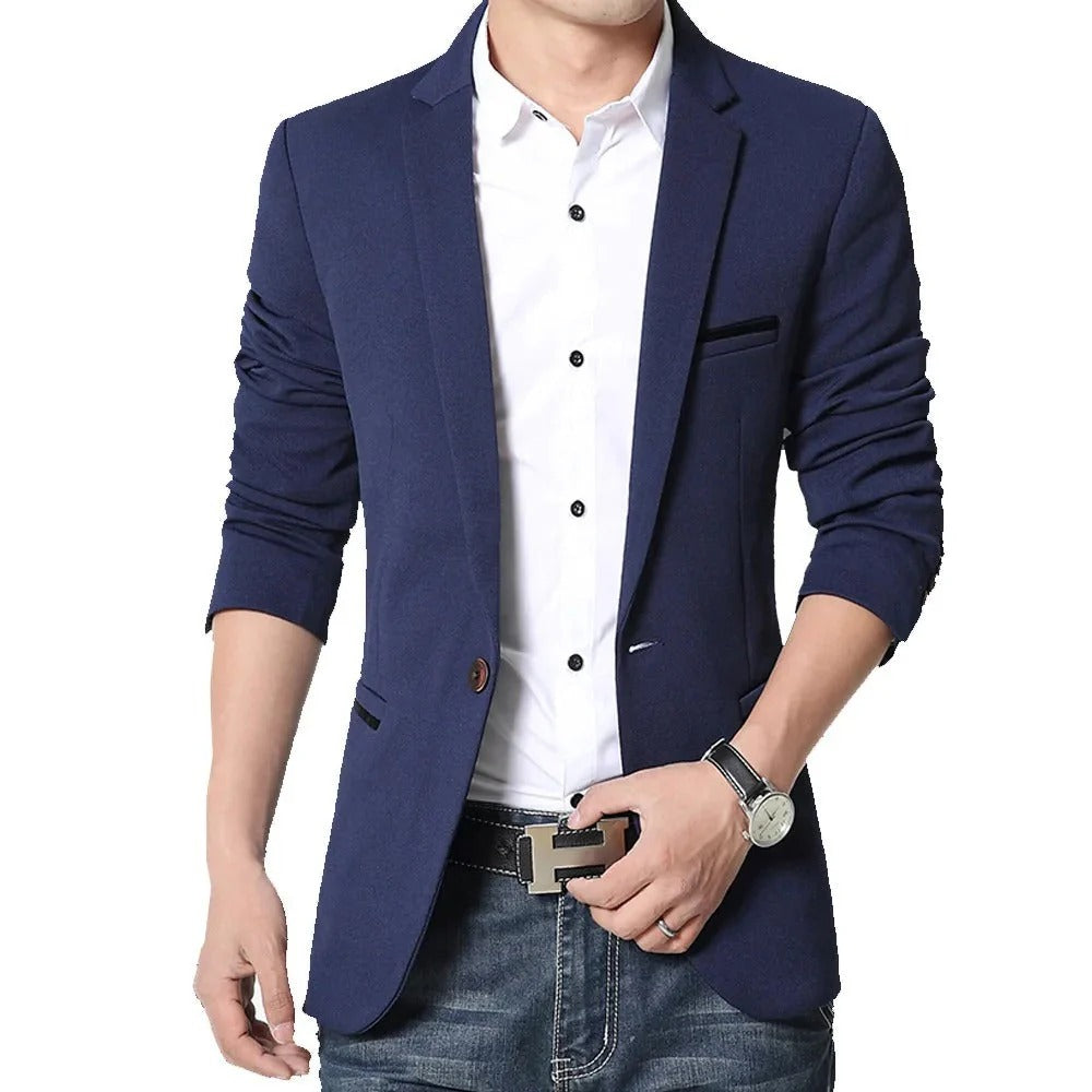 Men’s Blazer – Slim Fit – Single Breasted – Notched Lapel – Ruched ¾ Sleeve