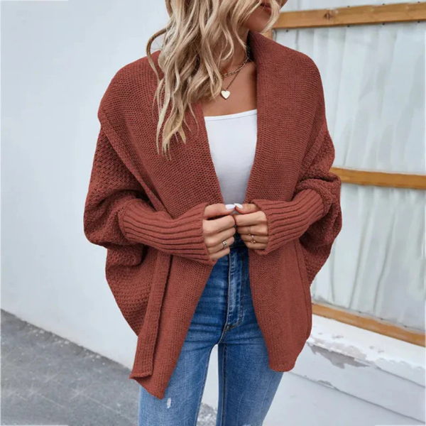 Women’s Knit Cardigan – Oversized Fit – Open Front – Ribbed Cuffs – Wool Blend