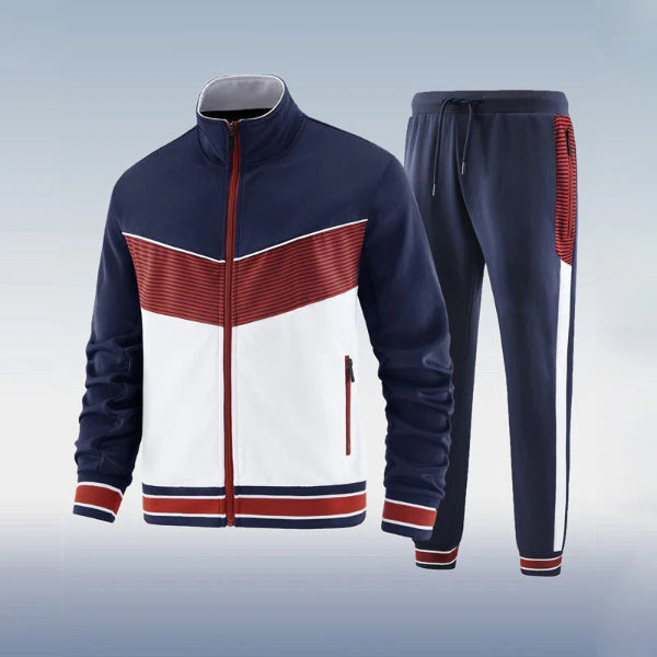 Men’s Two-Piece Tracksuit – Slim Fit – Full Zip Jacket with High Collar – Jogger Bottoms