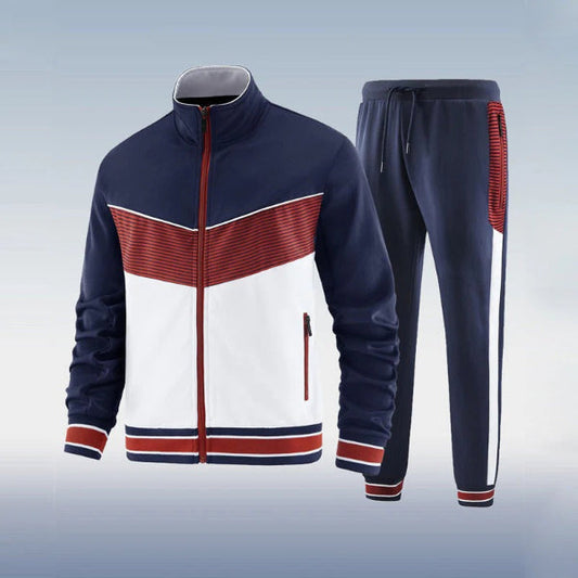Men’s Two-Piece Tracksuit – Slim Fit – Full Zip Jacket with High Collar – Jogger Bottoms
