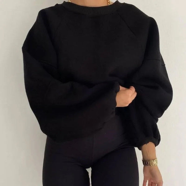 Women’s Sweaters – Soft Knit Loose Fit – Round Neck – Balloon Sleeve Casual Pullover
