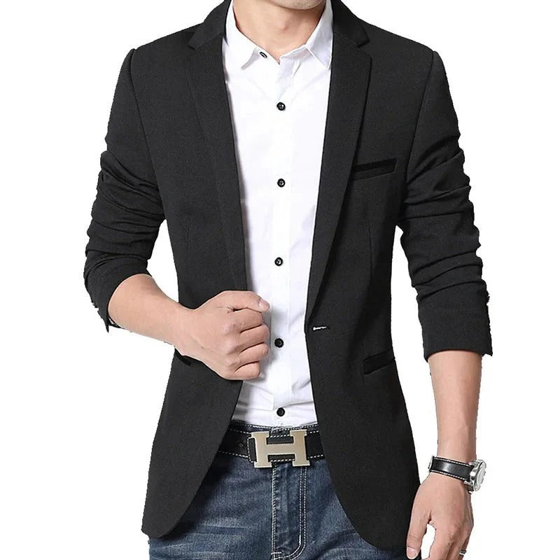 Men’s Blazer – Slim Fit – Single Breasted – Notched Lapel – Ruched ¾ Sleeve