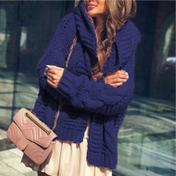Women’s Cardigan – Wool Blend – Chunky Cable Knit – Oversized Fit – Open Front