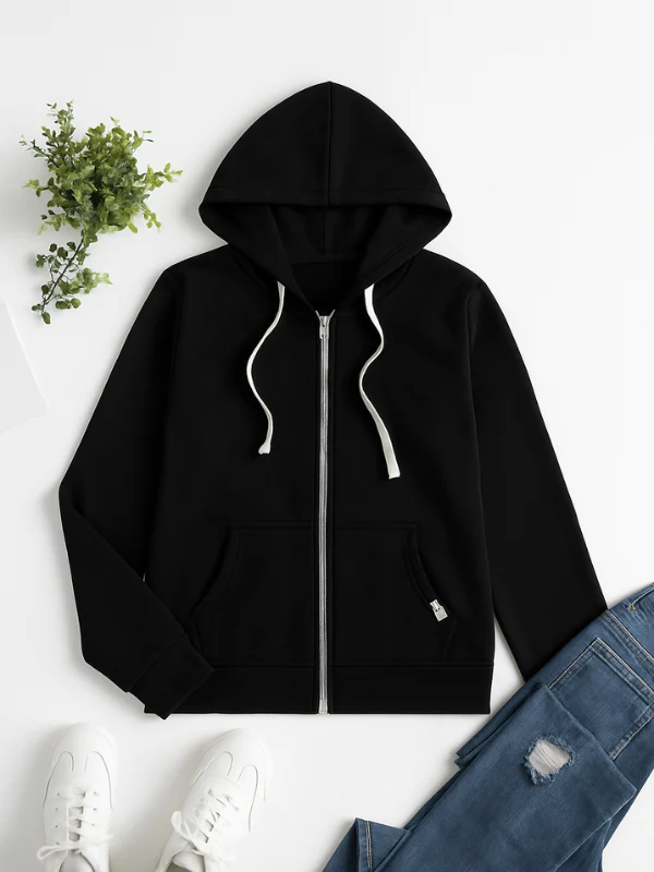 Women’s Zip-Up Hoodie – Cotton – Regular Fit – Drawstring Hood – Kangaroo Pocket