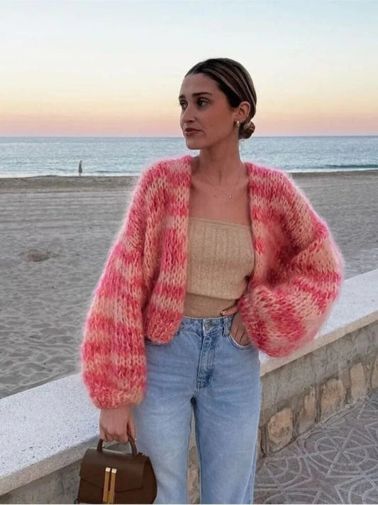 Women’s Cardigan – Chunky Knit – Oversized Fit – Open Front – Cropped Casual Layer