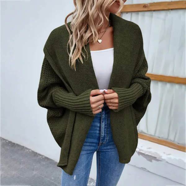 Women’s Knit Cardigan – Oversized Fit – Open Front – Ribbed Cuffs – Wool Blend