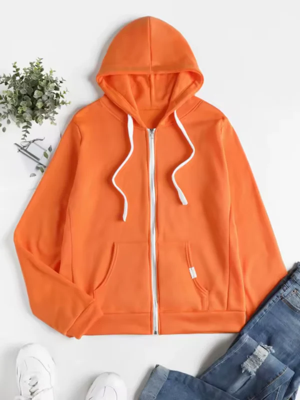 Women’s Zip-Up Hoodie – Cotton – Regular Fit – Drawstring Hood – Kangaroo Pocket