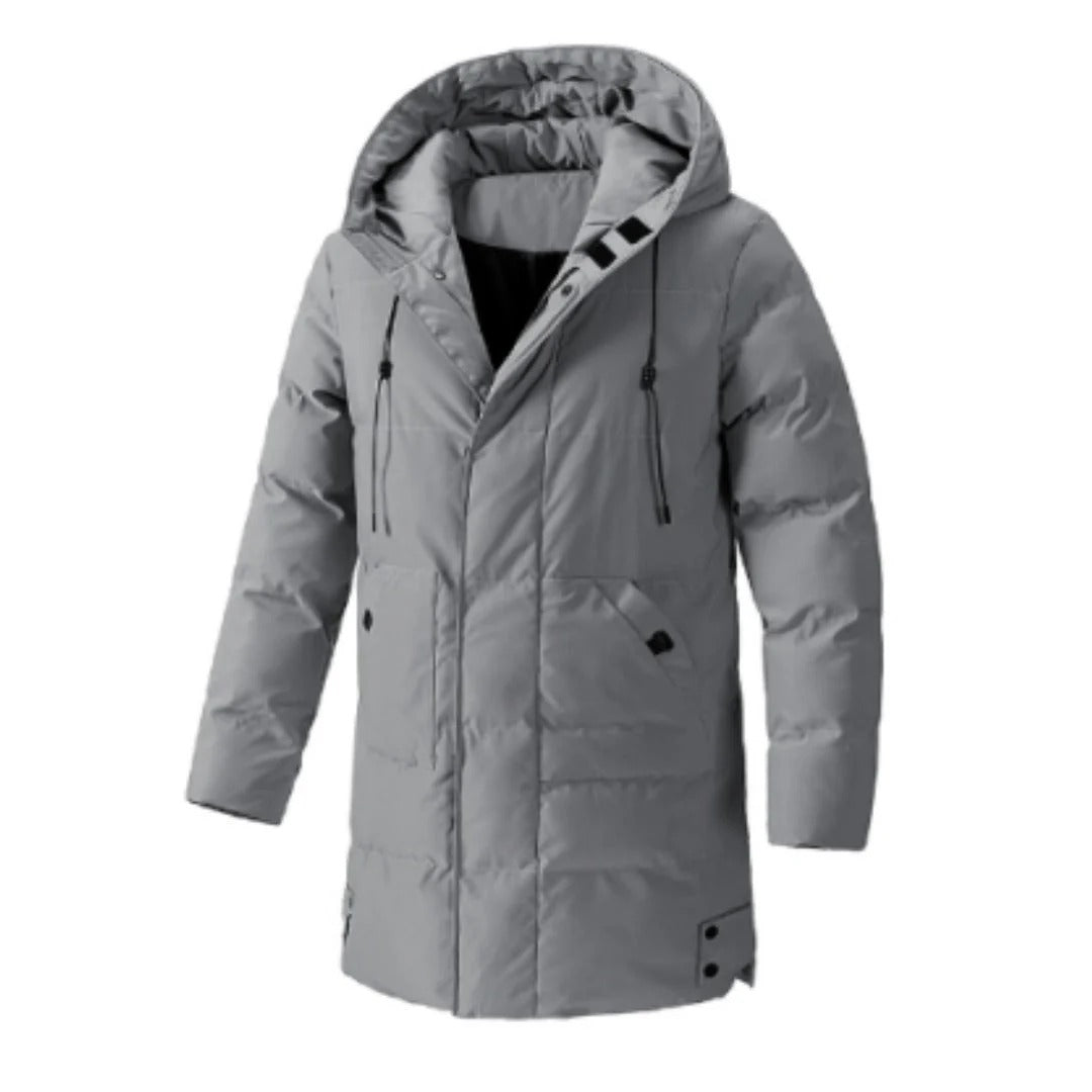 Men’s Hooded Jacket – Water-Resistant – Insulated Quilted – Multi-Pocket Mid-Length