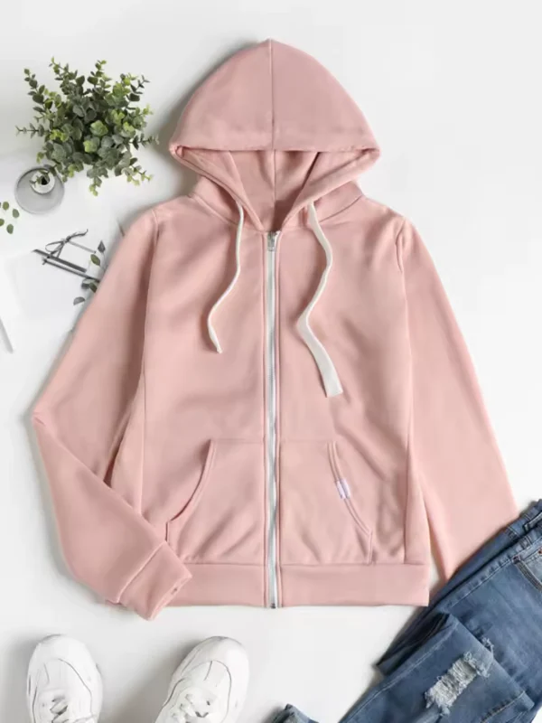Women’s Zip-Up Hoodie – Cotton – Regular Fit – Drawstring Hood – Kangaroo Pocket
