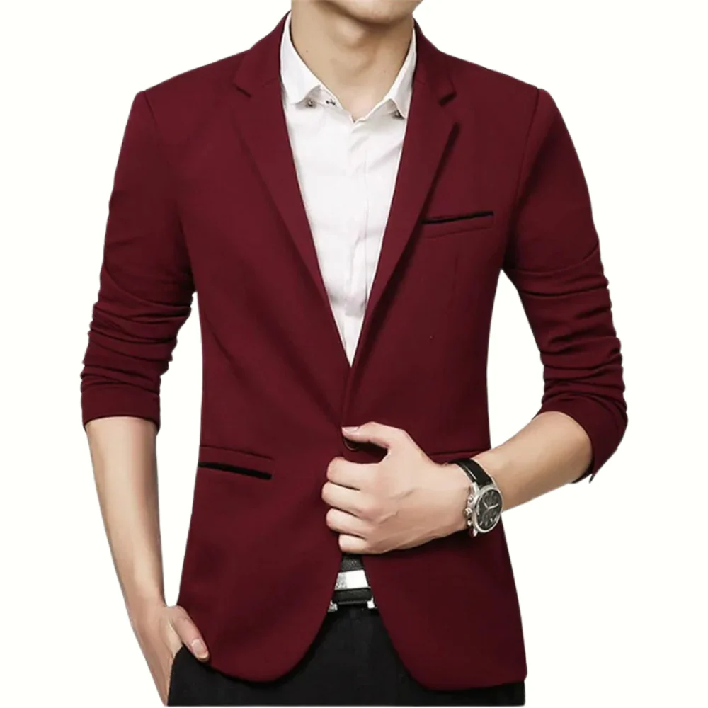 Men’s Blazer – Slim Fit – Single Breasted – Notched Lapel – Ruched ¾ Sleeve