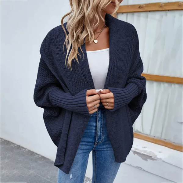 Women’s Knit Cardigan – Oversized Fit – Open Front – Ribbed Cuffs – Wool Blend