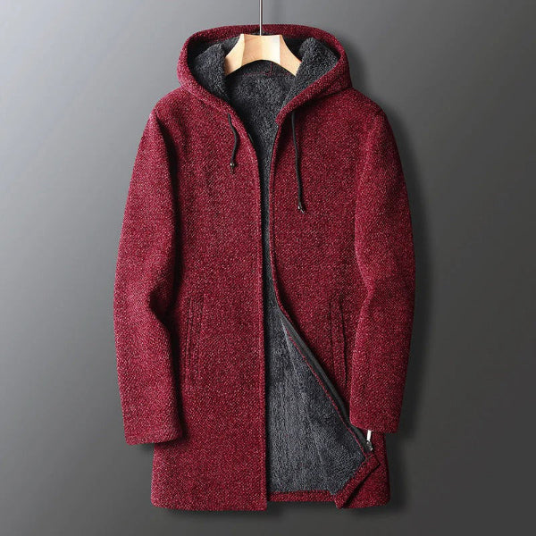 Men’s Hooded Jacket – Relaxed Fit – Textured Fleece – Zip Front