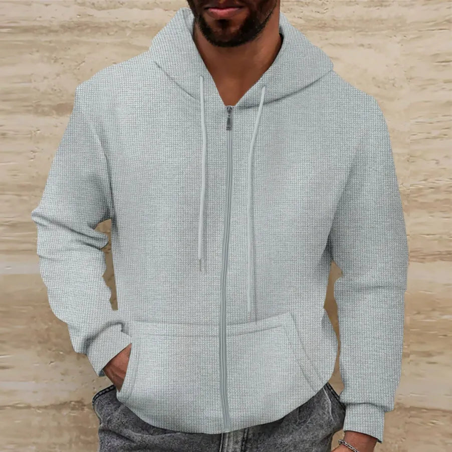 Men’s Hooded Jacket – Regular Fit – Waffle Texture – Full Zip – Casual Style