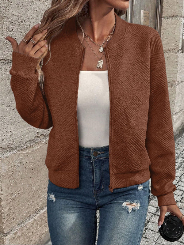 Women’s Cardigan – Textured Knit – Zip-Up Front – Relaxed Fit – Ribbed Trim