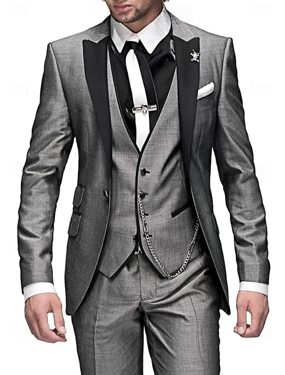 Men’s 3-Piece Suit – Slim Fit Wool Blend – Notched Lapel – Formal Business Wear