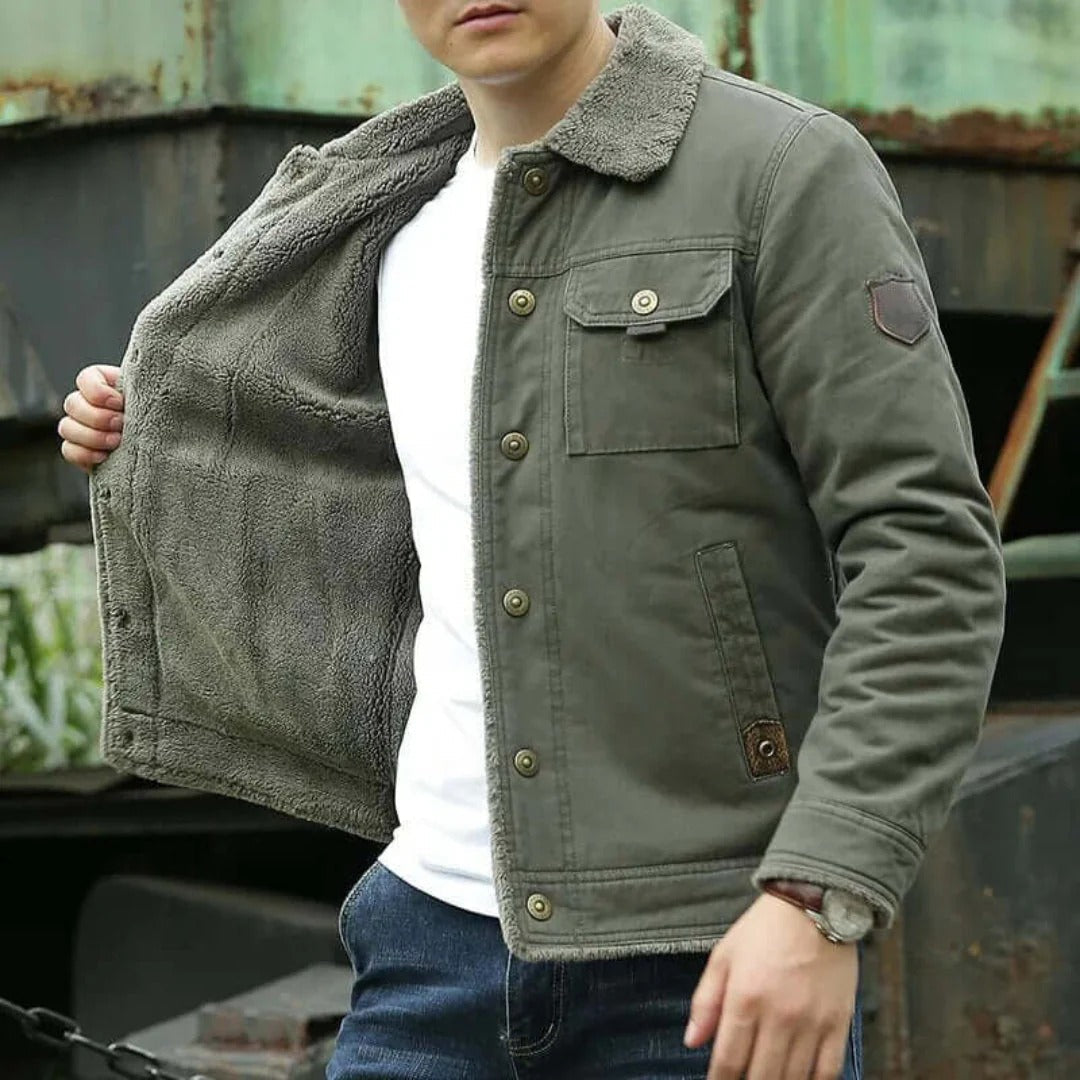 Men’s Jacket – Cotton Canvas – Fleece Lined – Button Down – Standard Fit – Chest Pocket