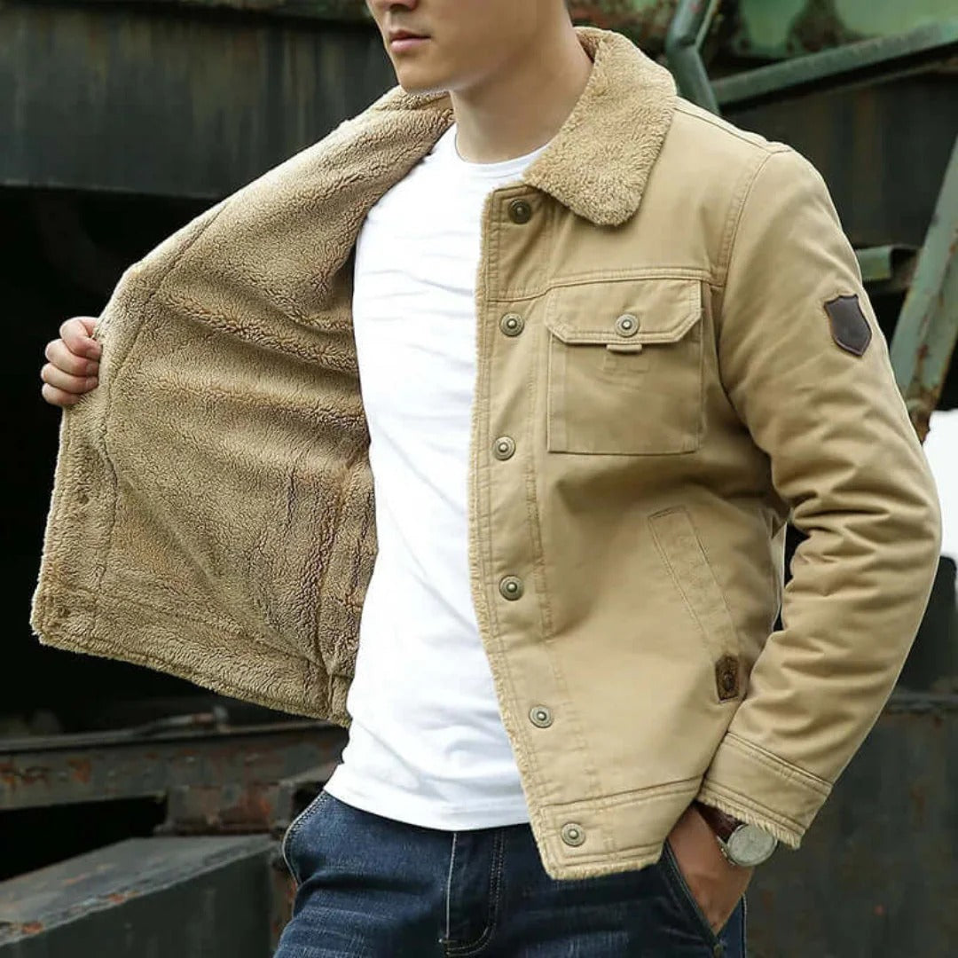 Men’s Jacket – Cotton Canvas – Fleece Lined – Button Down – Standard Fit – Chest Pocket