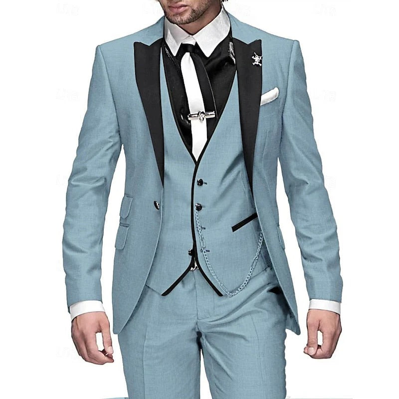 Men’s 3-Piece Suit – Slim Fit Wool Blend – Notched Lapel – Formal Business Wear