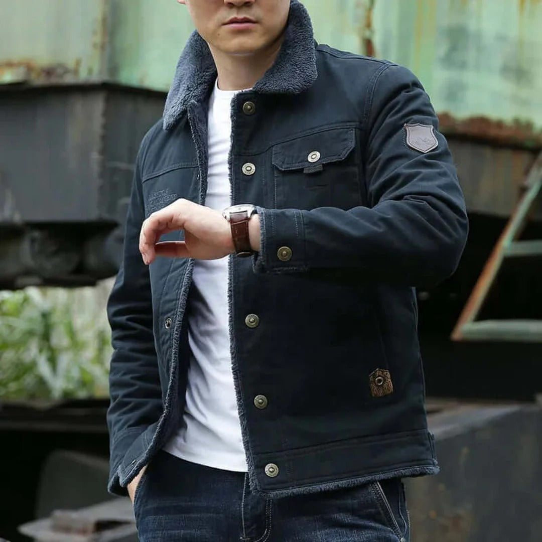 Men’s Jacket – Cotton Canvas – Fleece Lined – Button Down – Standard Fit – Chest Pocket