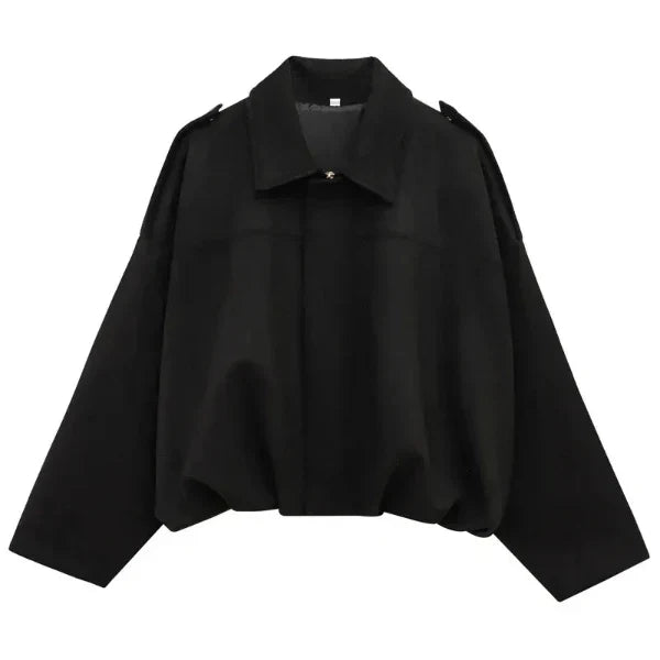 Women’s Bomber Jacket – Cropped Fit – Lapel Collar – Zip Front – Elastic Hem – Epaulettes