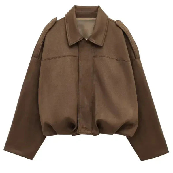 Women’s Bomber Jacket – Cropped Fit – Lapel Collar – Zip Front – Elastic Hem – Epaulettes