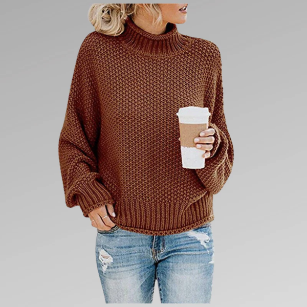 Women’s Pullover Sweater – Relaxed Fit – Chunky Textured Knit – High Ribbed Neck