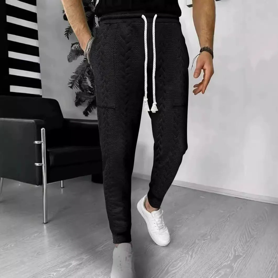 Men’s Jogger Pants – Jacquard Texture – Tapered Fit – Drawstring Waist – Cuffed Ankles