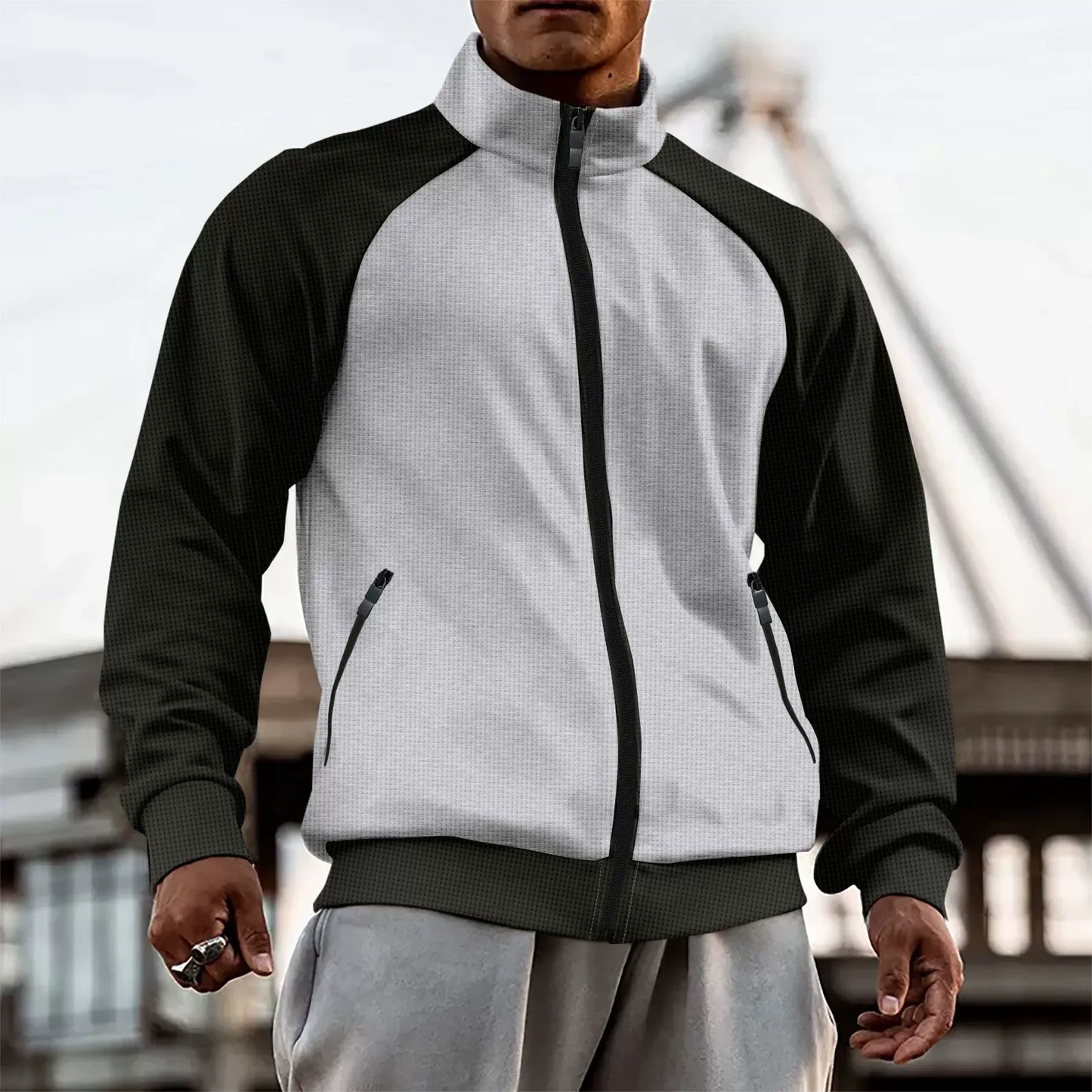 Men’s Jacket – Slim Fit – High Neck – Raglan Sleeves – Zip Outerwear