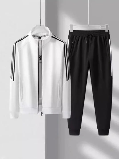 Men’s Tracksuit Set – Regular Fit – High Collar Jacket – Tapered Jogger – Striped Trim