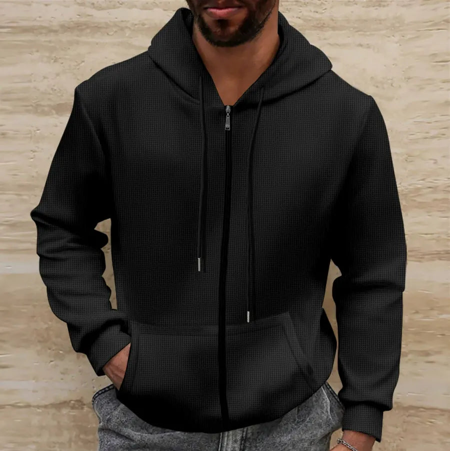 Men’s Hooded Jacket – Regular Fit – Waffle Texture – Full Zip – Casual Style