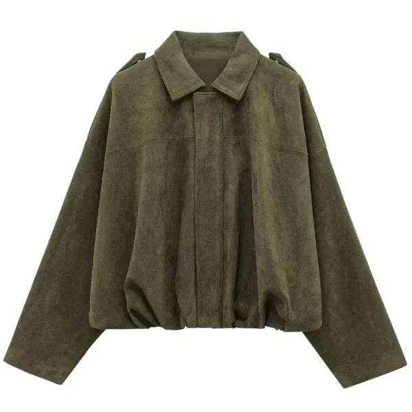 Women’s Bomber Jacket – Cropped Fit – Lapel Collar – Zip Front – Elastic Hem – Epaulettes