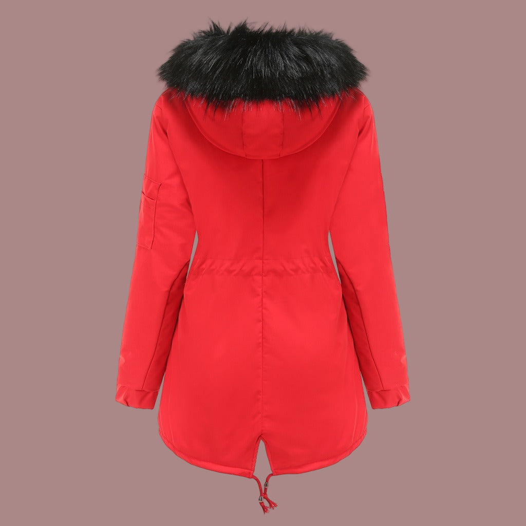 Women’s Parka Coat – Mid-Length Regular Fit – Faux Fur Hood – Insulated – Adjustable Waist