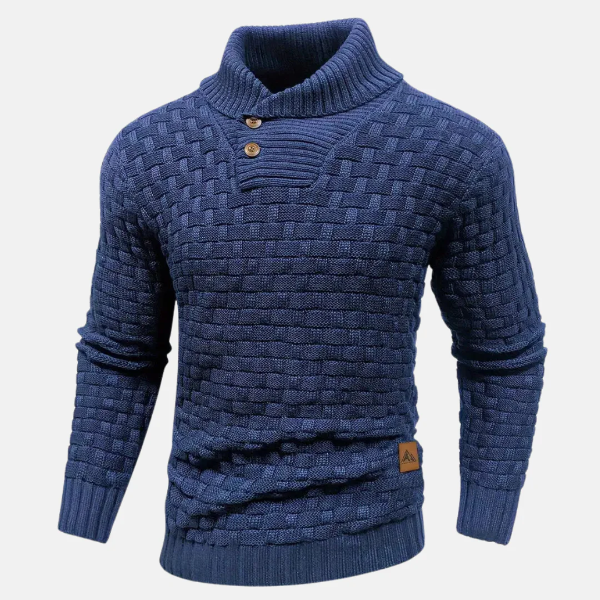 Men’s Knit Sweater – Wool Blend – Regular Fit – Shawl Collar – Button Neck – Textured Weave